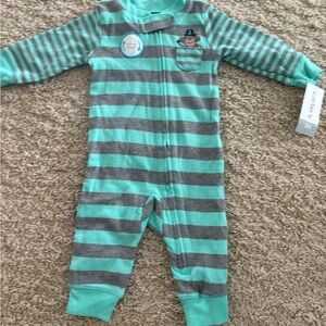 NWT- 3 months- Carter's Teal and Gray Striped Footie